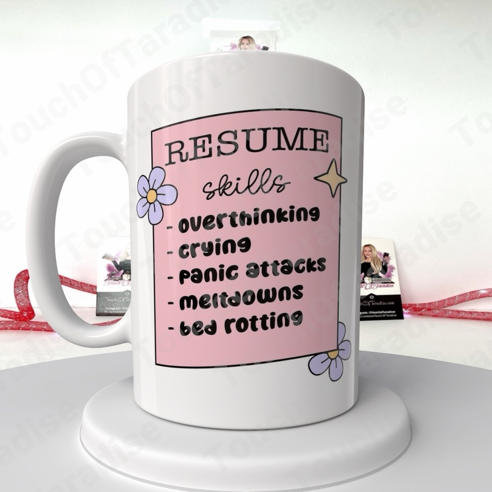 White Mug with Pink and Black Design